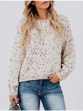 En Creme Chenille Chunky Knit Confetti Sweater Cream Popcorn Size M